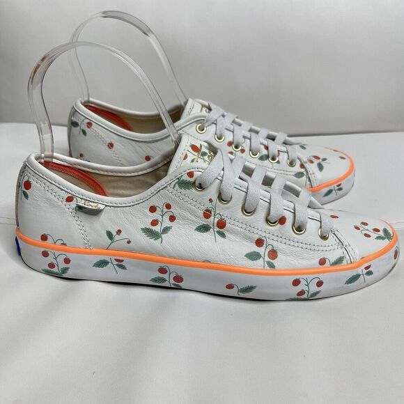 Keds Rifle Paper Co Leather Sneaker Sz 9 White Strawberry Kickstart Preppy Shoe - Picture 1 of 16